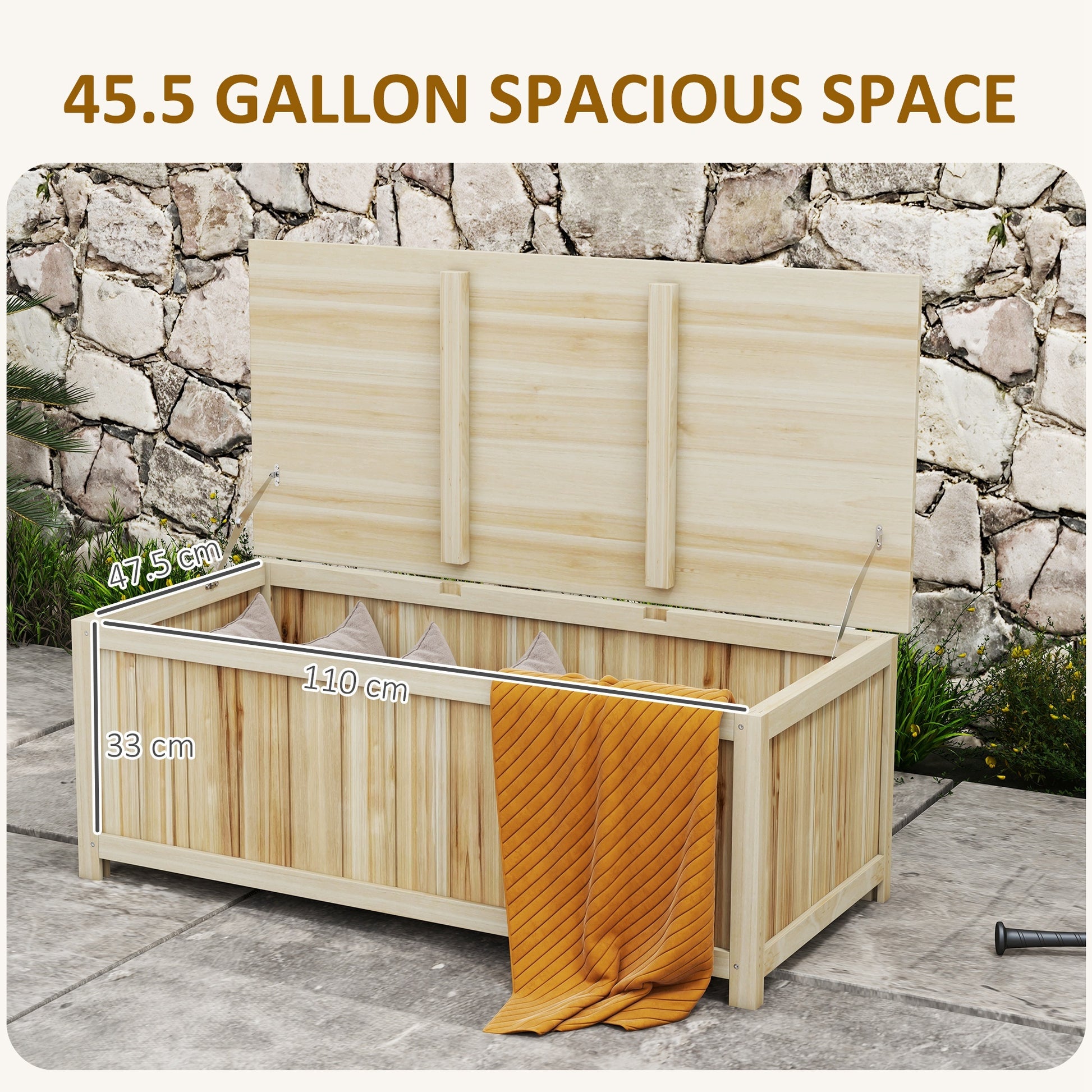 Outsunny 45.5 Gallon Outdoor Storage Box, Wooden Deck Box Garden Storage Container For Balcony, Porch, Poolside Natural Wood