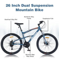 26 Inch Mountain Bike 21 Speed Dual Suspension Aluminum Alloy Frame For Men And Women'S Bike Cycling Blue Garden & Outdoor Aluminium Alloy