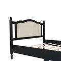 Queen Size Wooden Platform Bed With Natural Rattan Headboard, Vintage Bed Frame With Wooden Slat Support, Black Box Spring Not Required Queen Black Wood