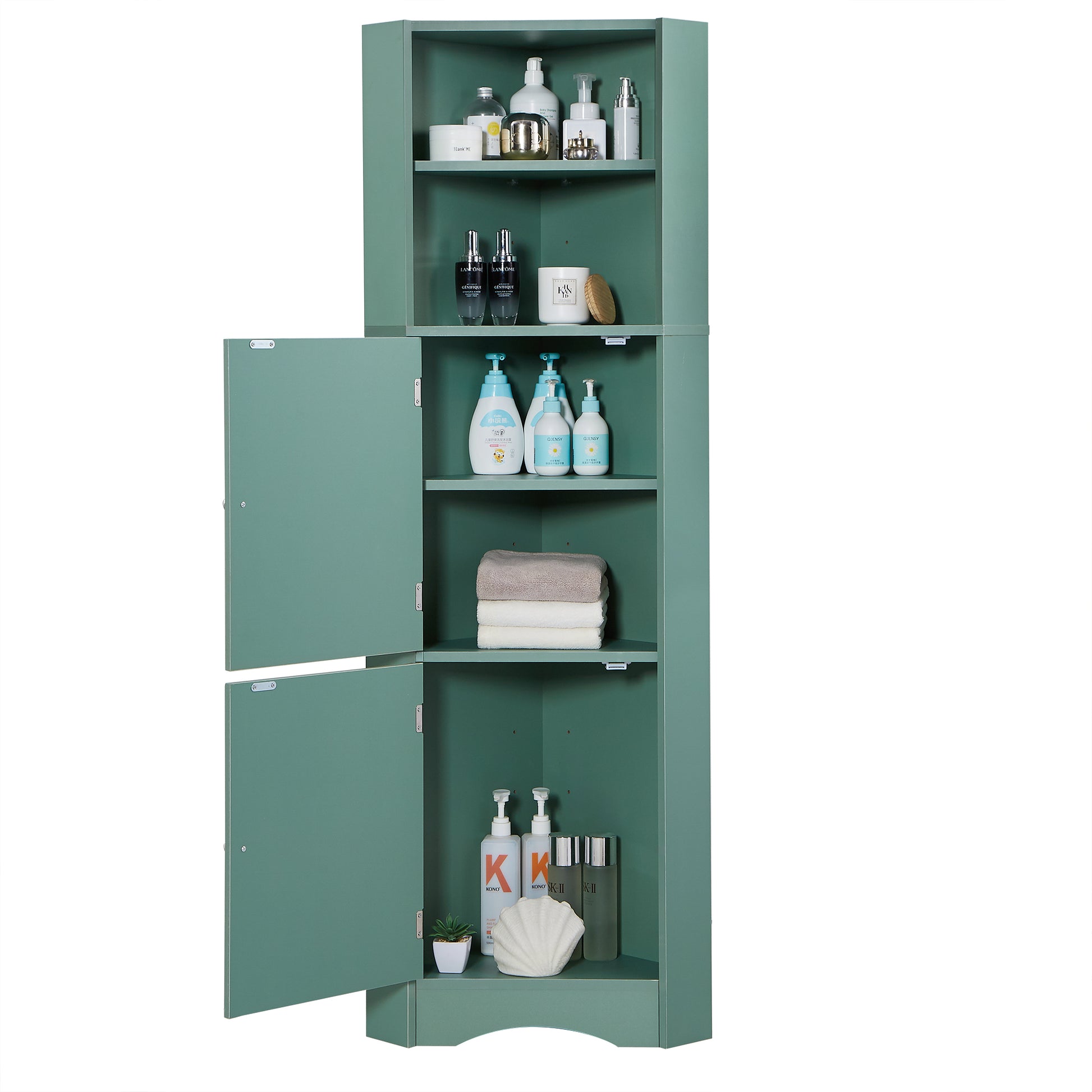 Tall Bathroom Corner Cabinet, Freestanding Storage Cabinet With Doors And Adjustable Shelves, Mdf Board, Green Green Mdf