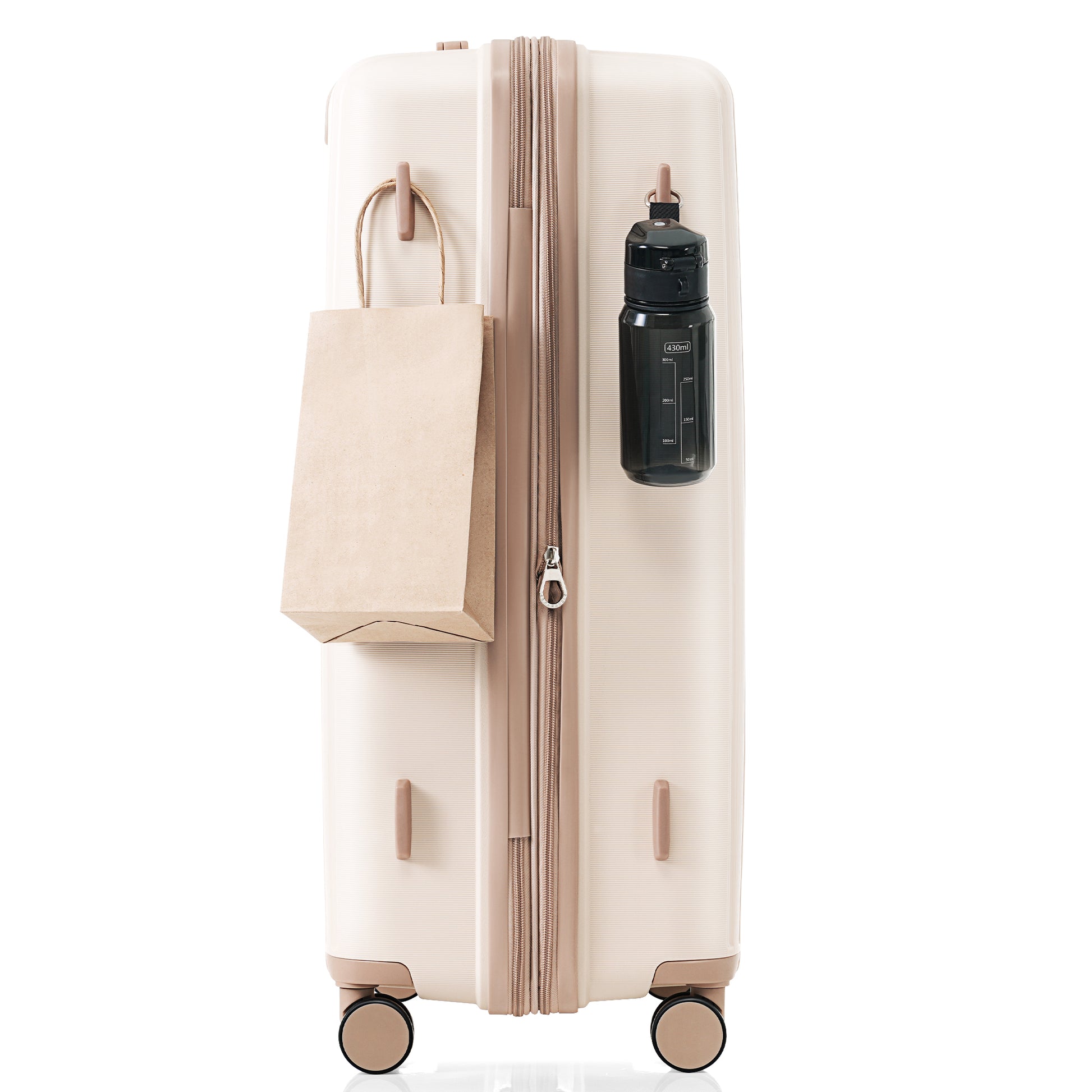 Luggage Sets 3 Piece Suitcase Set 20 24 28 With Usb Port,Carry On Luggage Airline Approved,Pp Lightweight Suitcase With Spinner Wheels,Ivory And Golden Ivory Gold Polypropylene