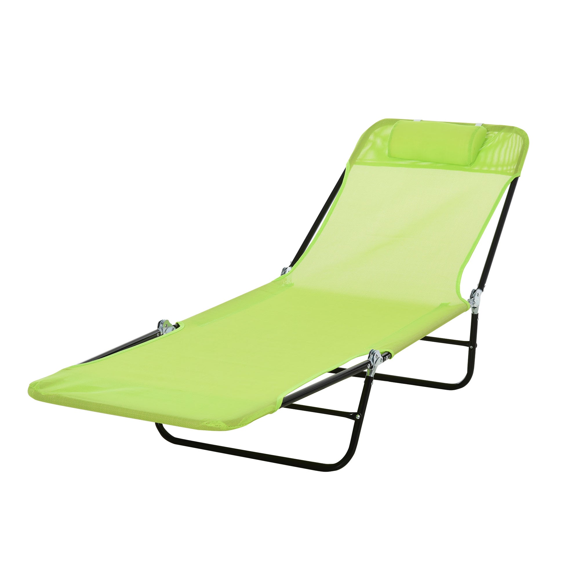Outsunny Folding Chaise Lounge Chair, Pool Sun Tanning Chair, Outdoor Lounge Chair With Reclining Back,Mesh Seat, Headrest For Beach, Yard, Patio, Green Green Steel