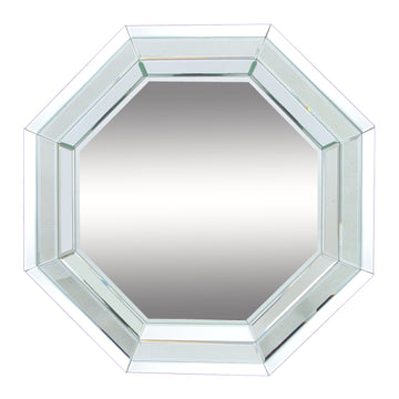 Octagonal Shaped Wall Mirror With Wooden Backing, Clear Clear Mdf