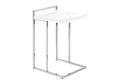 Accent Table, C Shaped, End, Side, Snack, Living Room, Bedroom, Glossy White Laminate, Chrome Metal, Contemporary, Modern White Particle Board