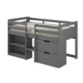 Grey Twin Loft Bed With Built In Drawers And Bookshelf Grey Gray Wood