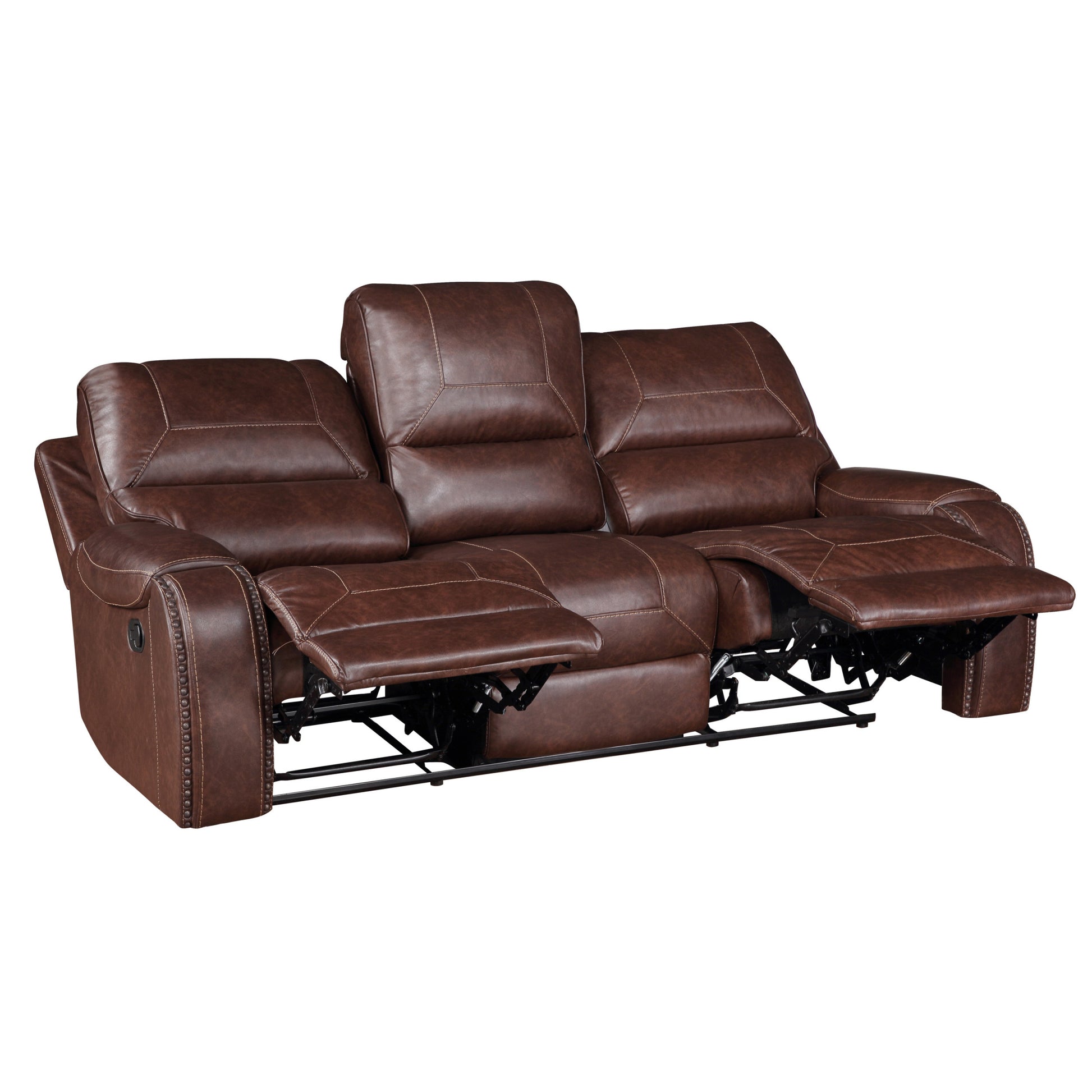 Keily 3 Piece Manual Reclining Living Room Set In Faux Leather Dark Brown Dark Brown Faux Leather