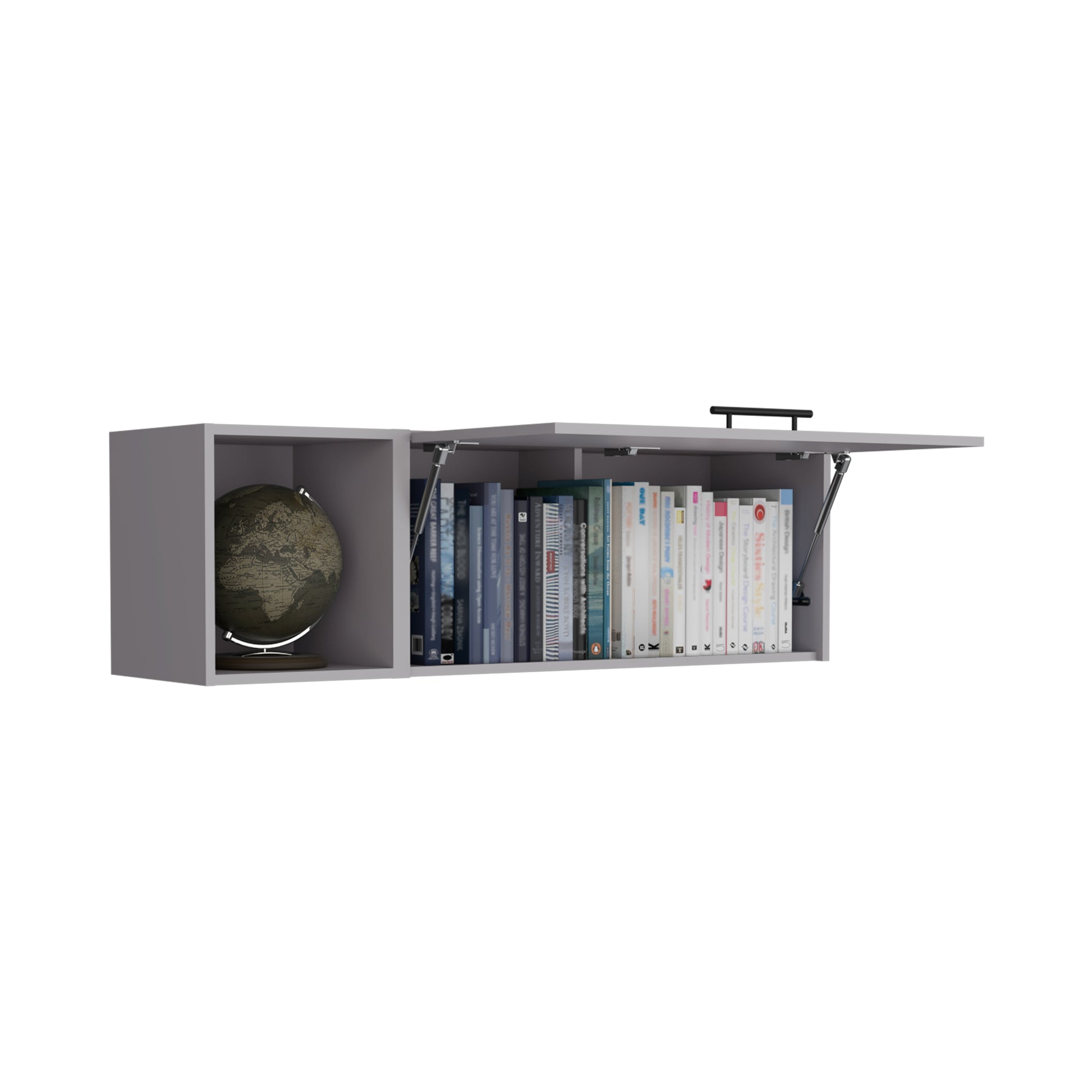 Aster 47" W Wall Cabinet With Lift Up Door Cabinet And Open Shelf Smoke Grey Particle Board