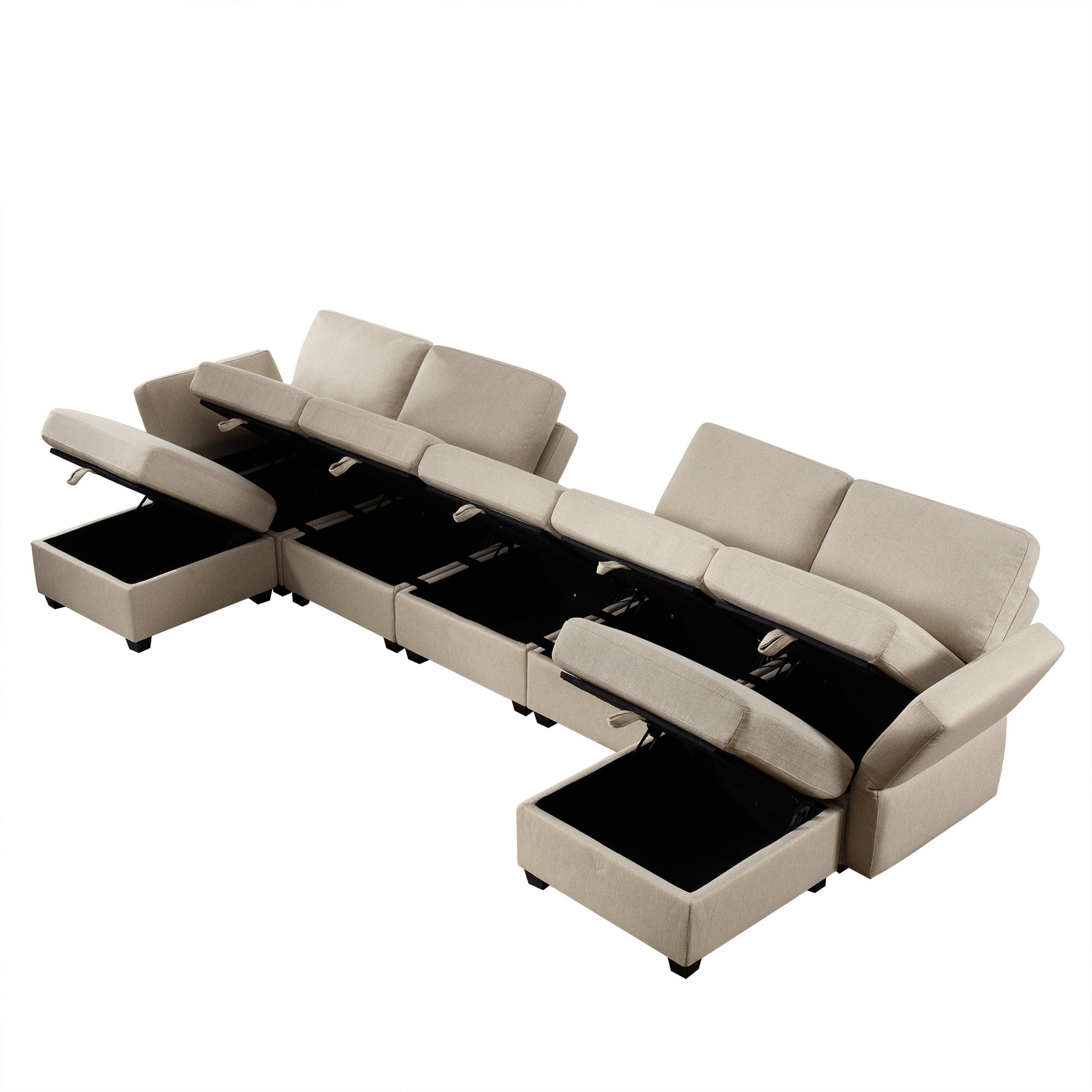 Modular Sectional Sofa U Shaped Sectional Couch With Ottoman, 7 Seat Modular Sofa With Chaise For Living Room, Adjustable Arms And Backs Beige Beige Polyester 4 Seat