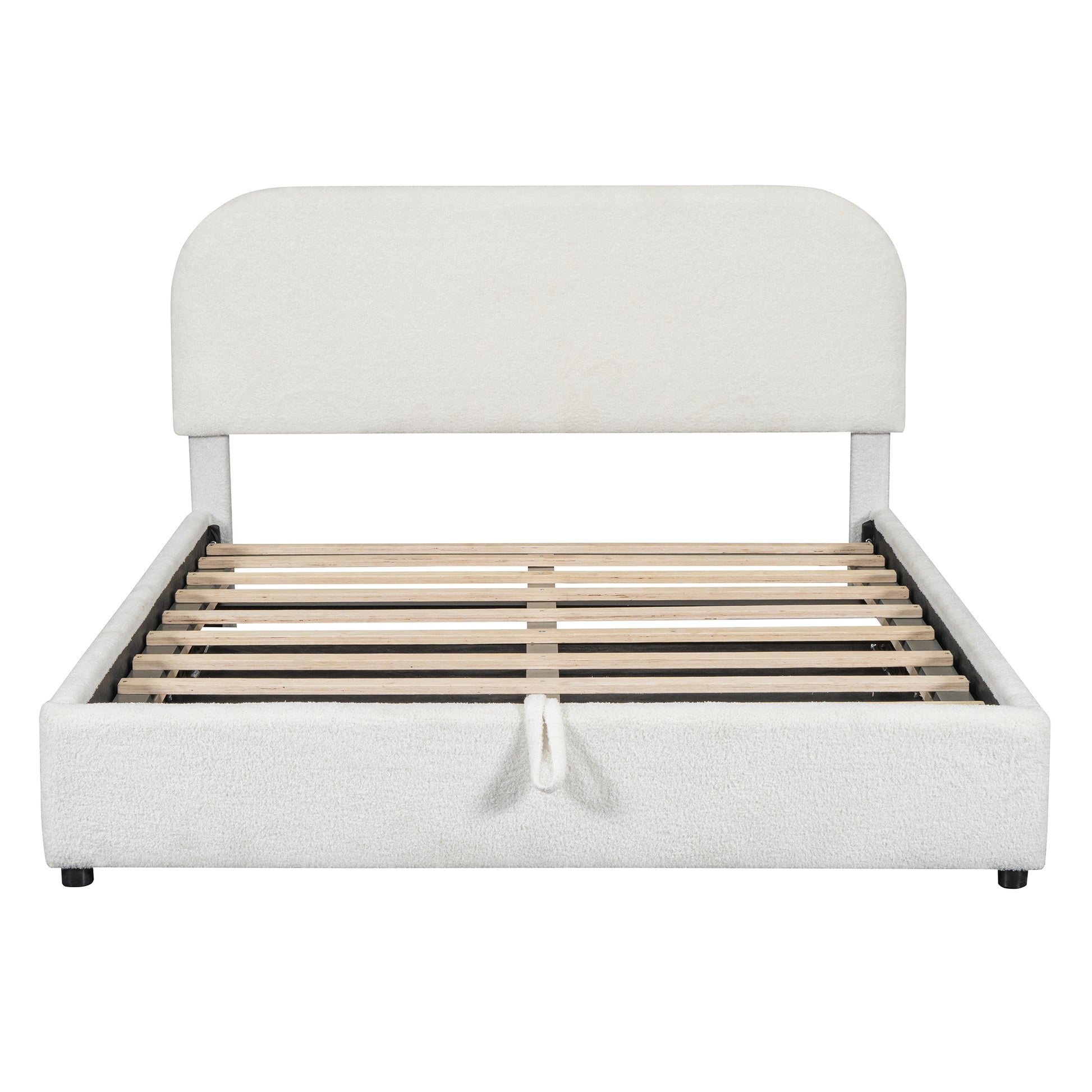 Teddy Fleece Queen Size Upholstered Platform Bed With Hydraulic Storage System, White Queen White Teddy