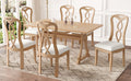 Retro 7 Piece Trestle Dining Table Set With Upholstered Dining Chairs, Smooth Dining Backs For Dining Room, Living Room, Kitchen, Natural Upholstered Chair Wood Natural Beige Seats 6 Wood Dining Room Solid Wood Rubberwood Trestle Rectangular Foam Dining