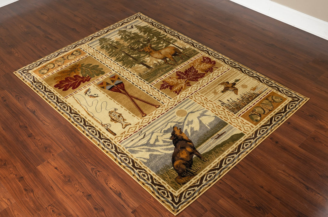 Woodland Gc Rst5401 Multi 5 Ft. 3 In. X 7 Ft. 3 In. Lodge Area Rug Cream Polypropylene