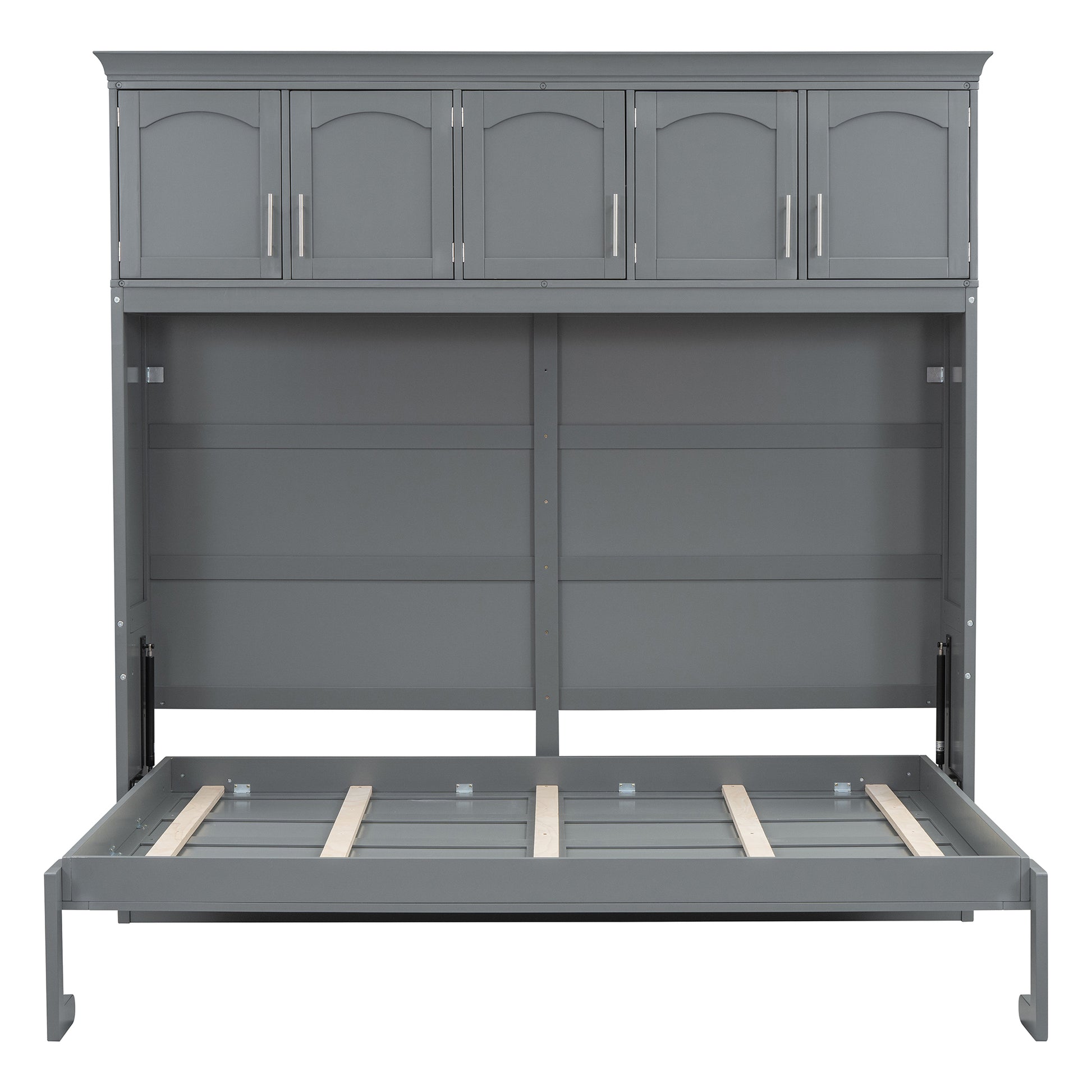 Queen Size Murphy Bed Wall Bed With Top Cabinets,Gray Queen Gray Plywood
