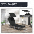 Outsunny Outdoor Lounge Chair, Adjustable Folding Chaise Lounge, Tanning Chair With Sun Shade For Beach, Camping, Hiking, Backyard, Black Black Steel