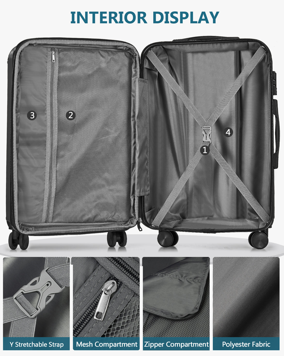 20 Inch Carry On Luggage With Tsa Lock& Double
