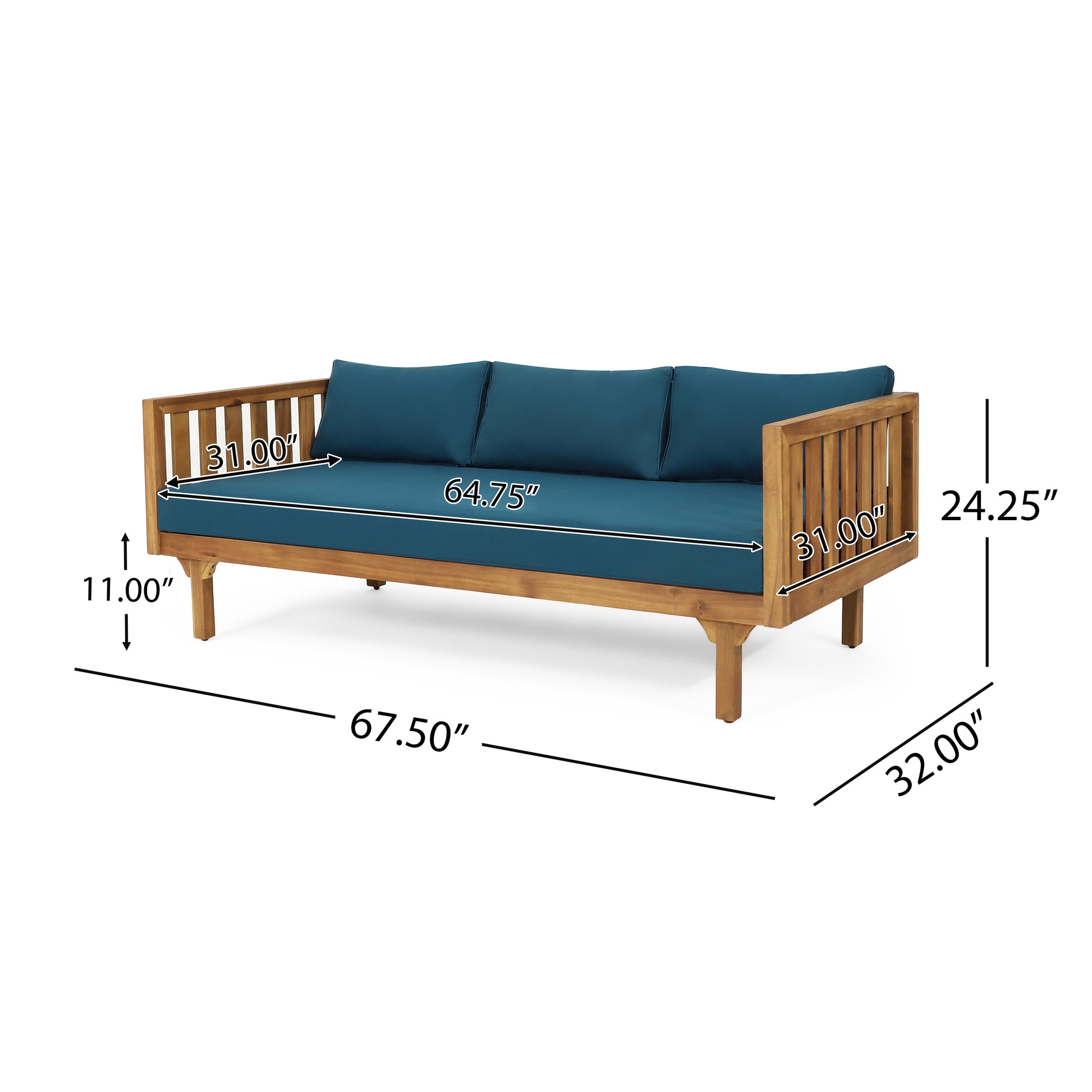 Claremont 3 Seater Daybed Teak Wood Waterproof Fabric