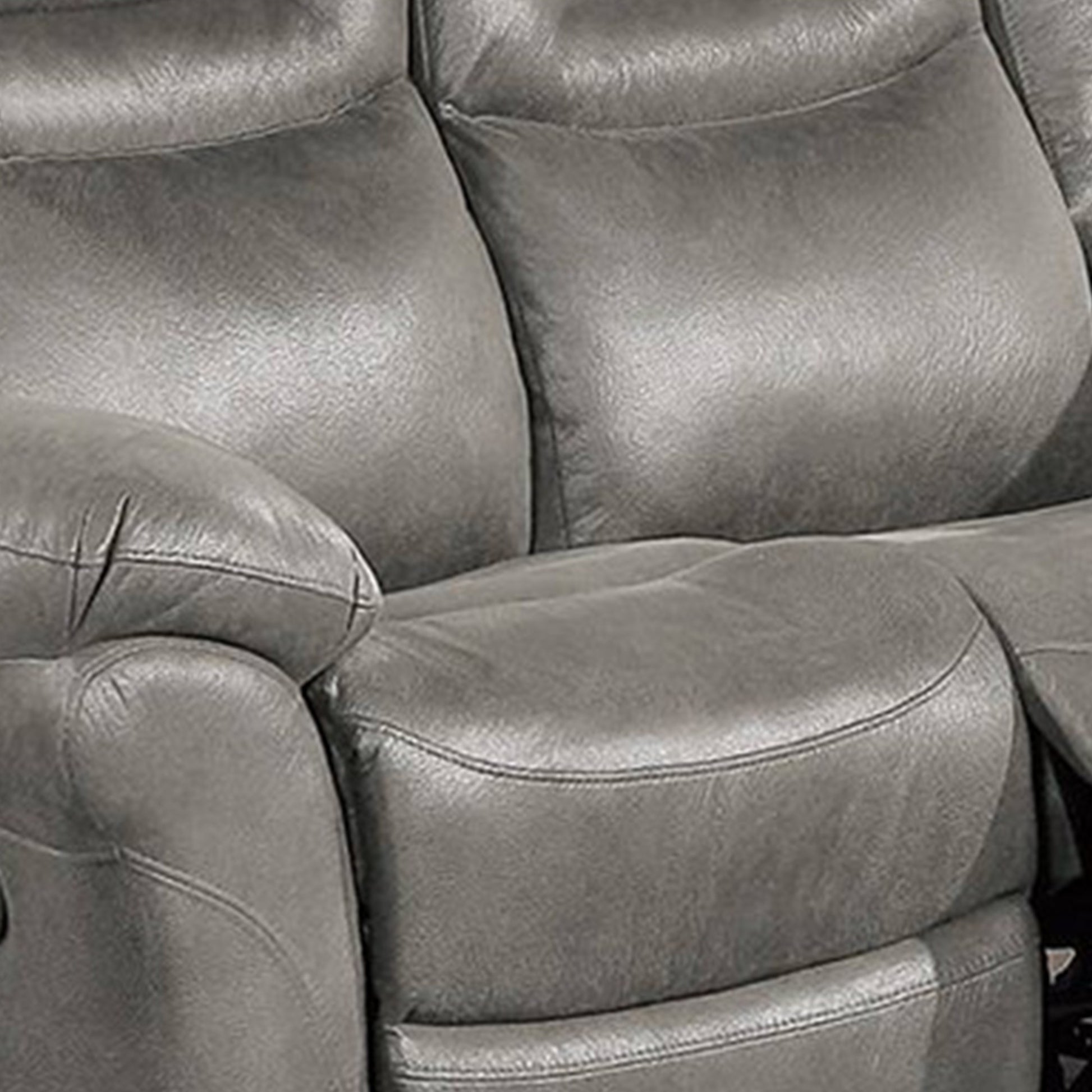 Betty 65 Inch Manual Reclining Loveseat Chair, Pull Tab Mechanism, Gray Gray Faux Leather