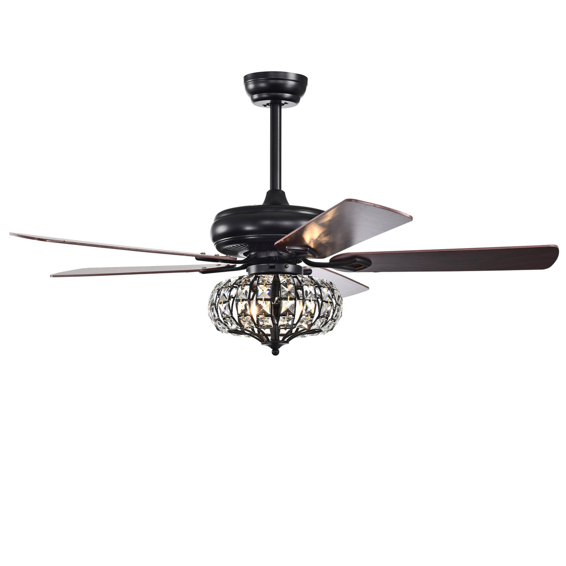 52'' Crystal Shade Ceiling Fan Lamp With Remote Control 3 Speed High, Mid, Low 5 Reversible Blades For Living Room, Dining Room, Bedroom, Family Room,3Pcs*E26 No Include Bulb Matte Black Matte Black American Traditional,Antique,Classic,Contemporary