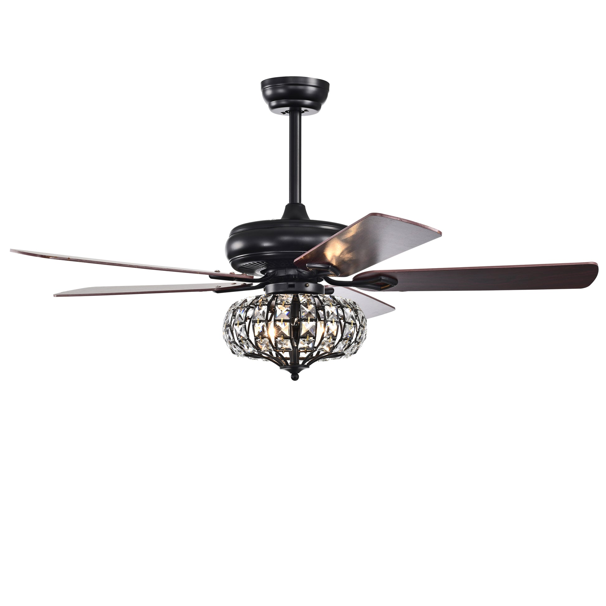 52'' Crystal Shade Ceiling Fan Lamp With Remote Control 3 Speed High, Mid, Low 5 Reversible Blades For Living Room, Dining Room, Bedroom, Family Room,3Pcs*E26 No Include Bulb Matte Black Matte Black American Traditional,Antique,Classic,Contemporary