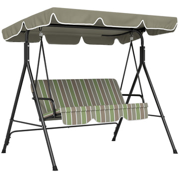 Outsunny 3 Seat Outdoor Patio Swing Chair With Removable Cushion, Steel Frame Stand And Adjustable Tilt Canopy For Patio, Garden, Poolside, Balcony, Backyard, Beige & Green Multicolor Steel