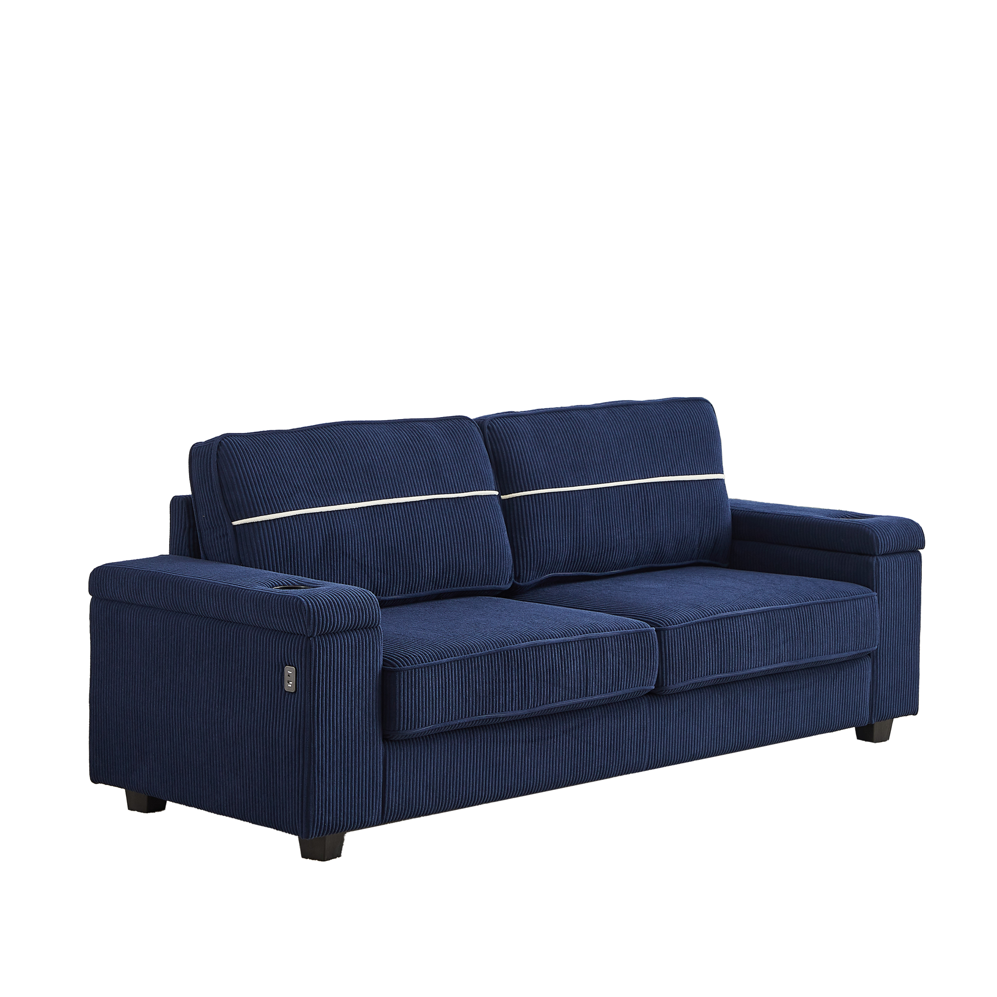86.5 Inch Sofa Couch Deep Seat Sofa With Two Storage Spaces, T Pyce Charging Portsusb Charging Ports & 2 Cup ,Corduroy 3 Seater Couch, Modern Sofas For Living Room Blue Foam Corduroy 3 Seat