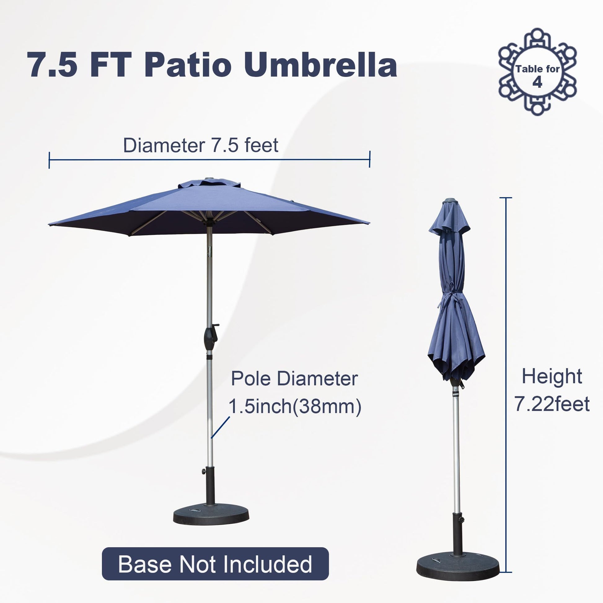 7.5 foot patio table umbrella 7.5Ft Patio Umbrella, Outdoor Table Umbrella With Push Button Tilt And
