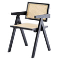 2 Dining Chairs, Black, Using Rubber Wood Solid Wood Production, Rattan Weaving Process, Armrest Solid Wood Dining Chair, Living Room Chair, Simple And Natural Black Rubber Wood