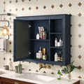 35'' X 27.5'' Medicine Cabinet, Wall Mounted Bathroom Storage Cabinet, Modern Bathroom Wall Cabinet With Mirror, Mirror Cabinet With 6 Open Shelves Not Include Bathroom Vanity Blue 1 5 Mirror Included Bathroom Wall Mounted Mdf Painted