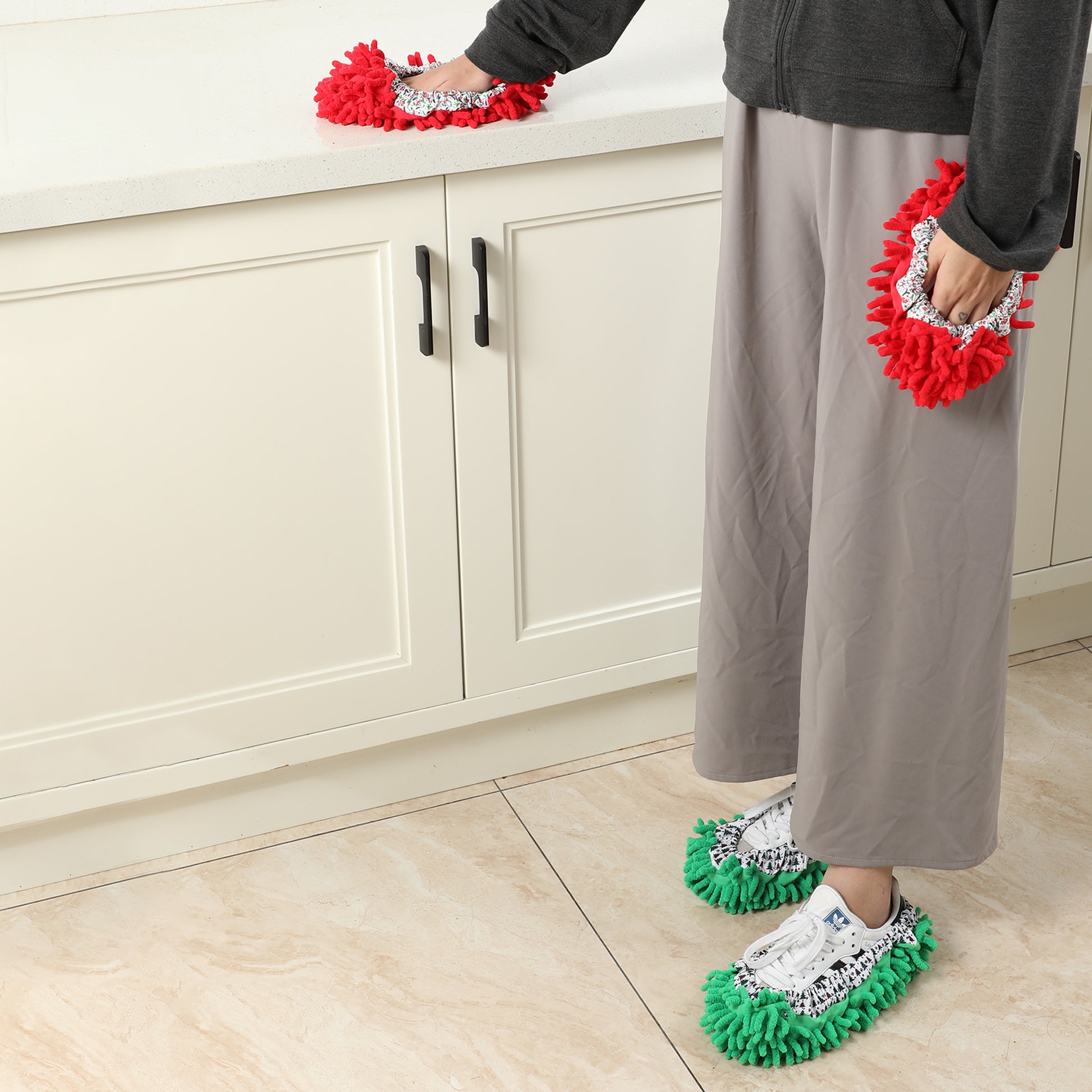 Microfiber Mop Slippers,Mop Slippers For Floor Cleaning,Machine Washable And Reusable,3Pieces,Suitable For Kitchen, Living Room And Other Occasions Blue,Green,Red Microfiber