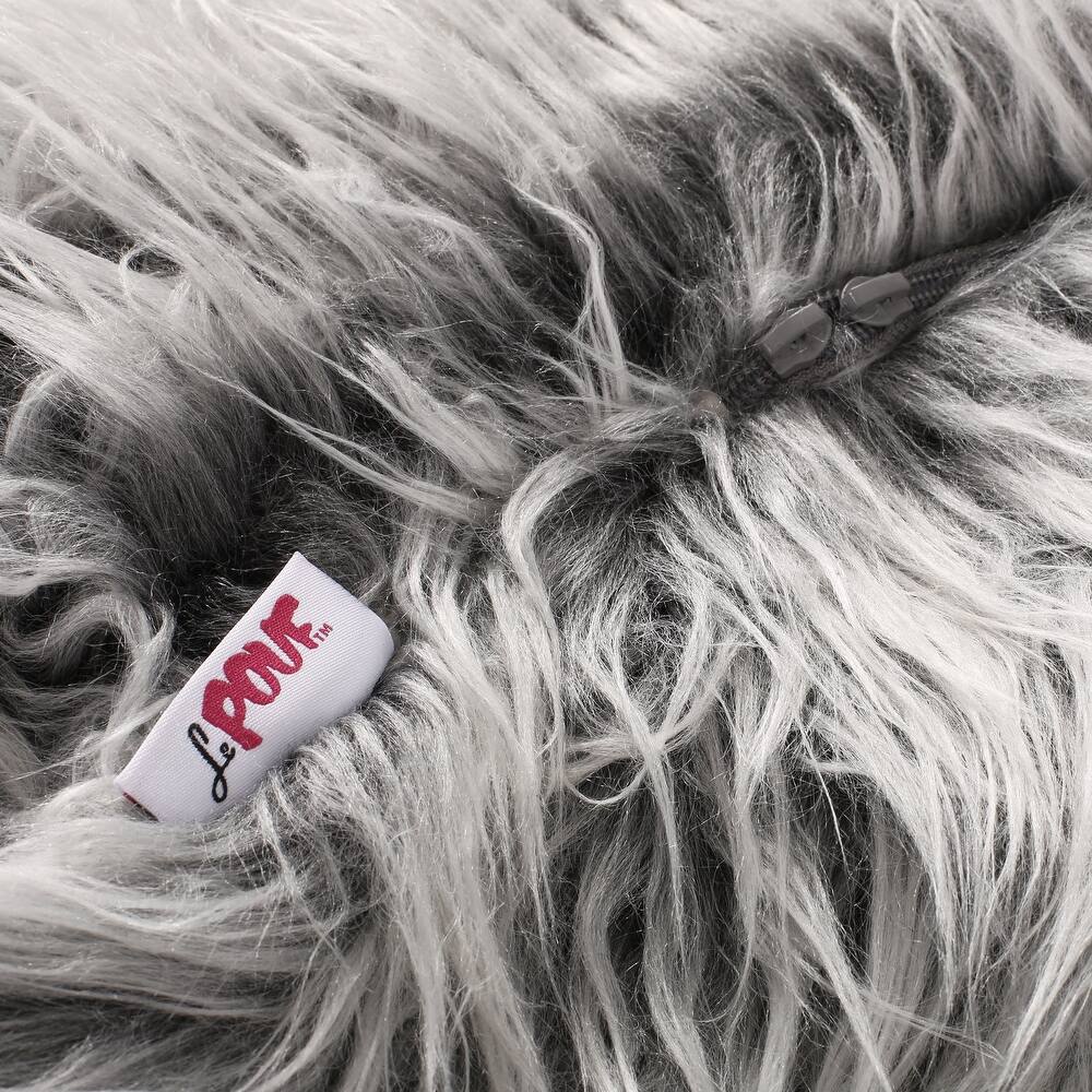 Hawley Silver Gray Faux Fur 3 Foot Bean Bag, Silver Gray Gray Faux Fur