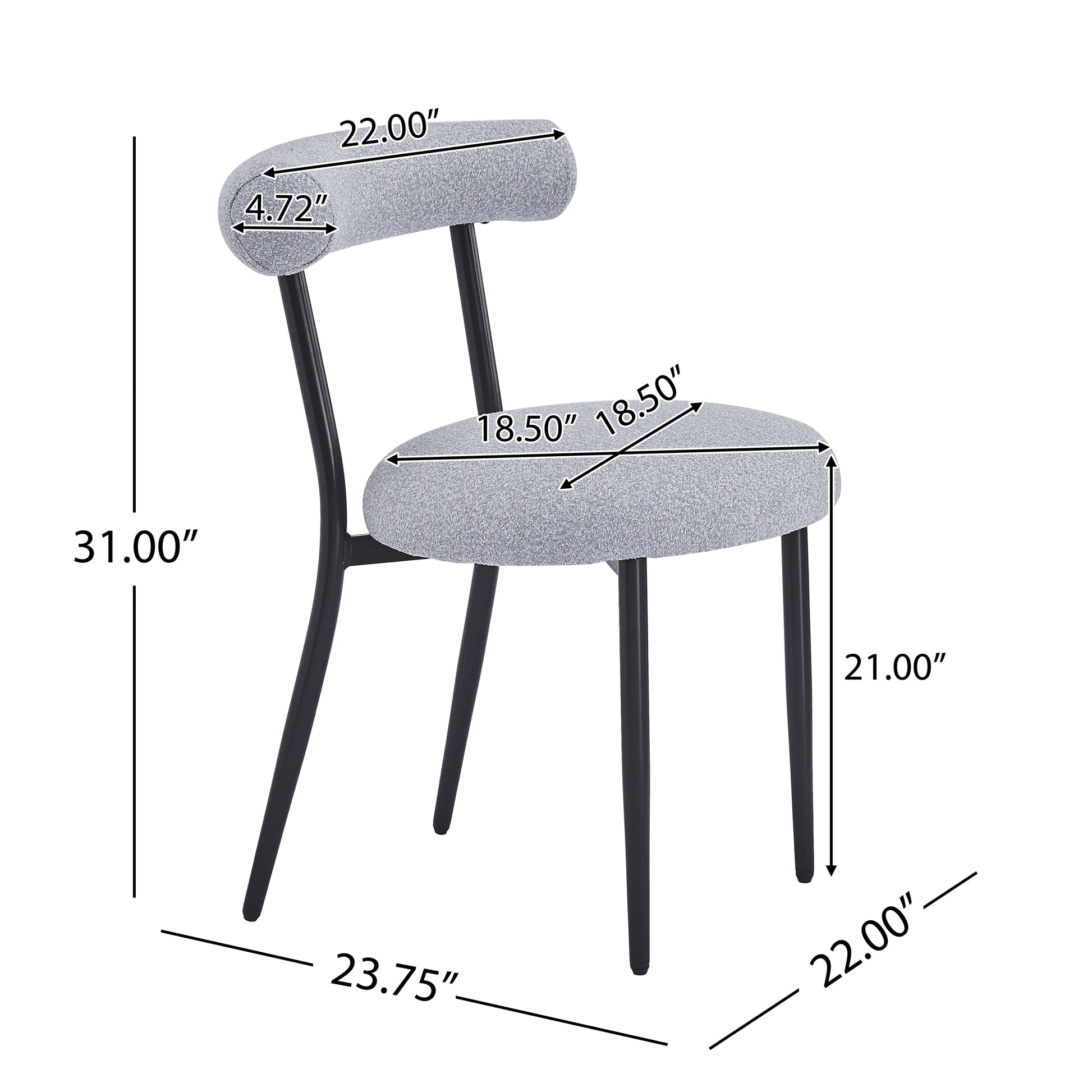 Dining Chair Set Of 2 Grey Fabric