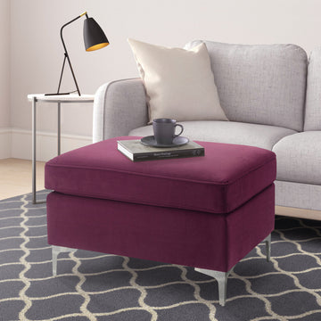 Burdy Rectangle Ottoman Burgundy Primary Living Space Solid Luxury Pine Rectangle Fabric Metal