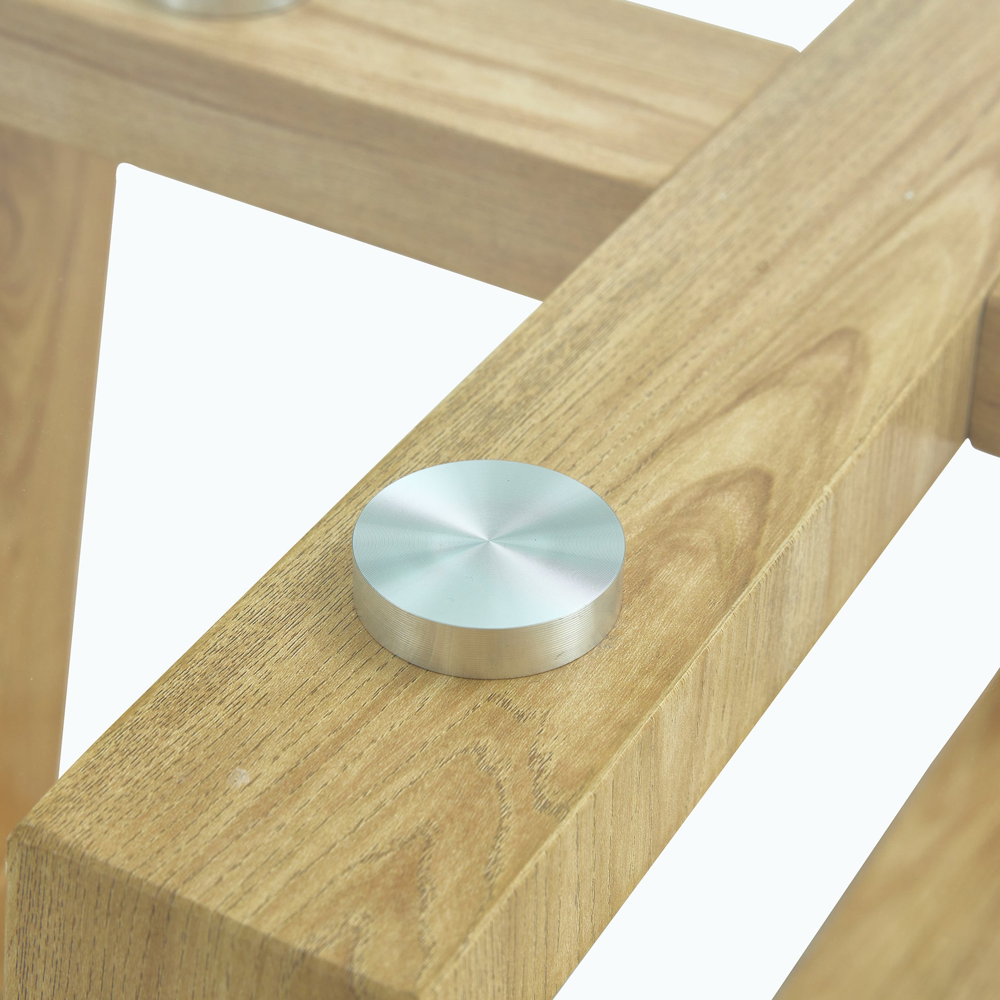 Modern Practical Circular Coffee Tables. Made Of Transparent Tempered Glass Tabletop And Wood Colored Mdf Material. Suitable For Living Rooms And Bedrooms.31.5"*31.5"*17.7" Transparent Glass