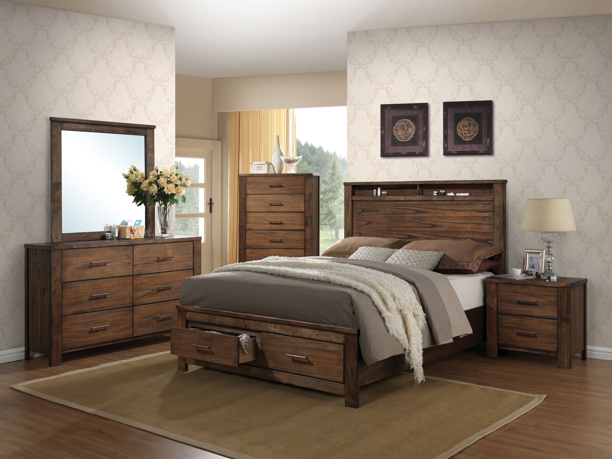 Oak Queen Bed With Storage Box Spring Not Required Queen Oak Wood Bedroom Rubberwood Panel Wood