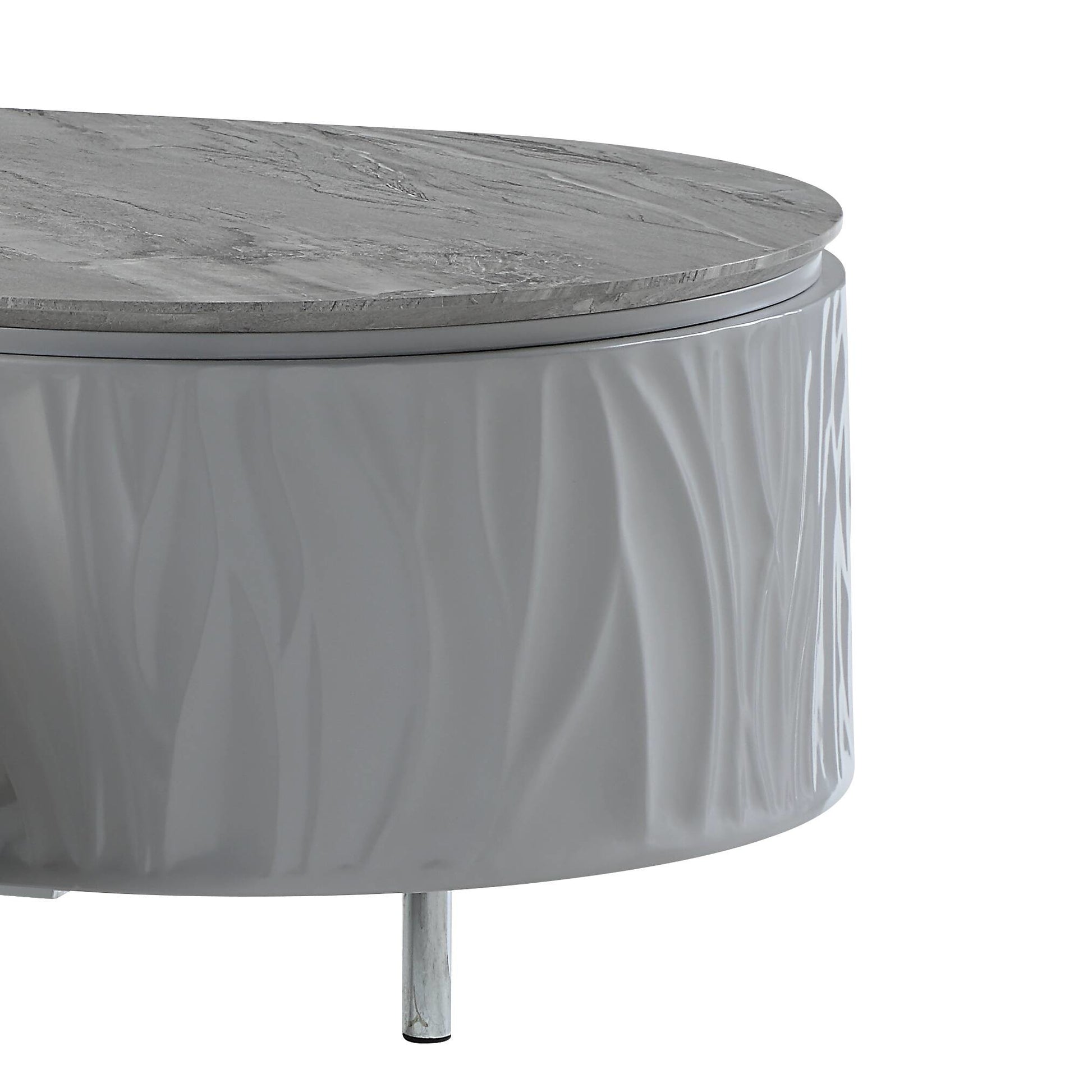 Grey High Gloss And Chrome Coffee Table Grey Silver Primary Living Space Oval Wood Metal
