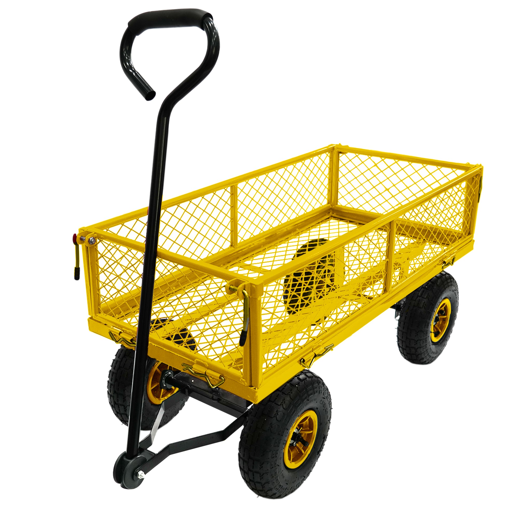 3 Cu. Ft. 300 Lbs. Capacity Removable Sides Metal Steel Mesh Heavy Duty Utility Wagon Outdoor Garden Cart In Yellow Yellow Steel