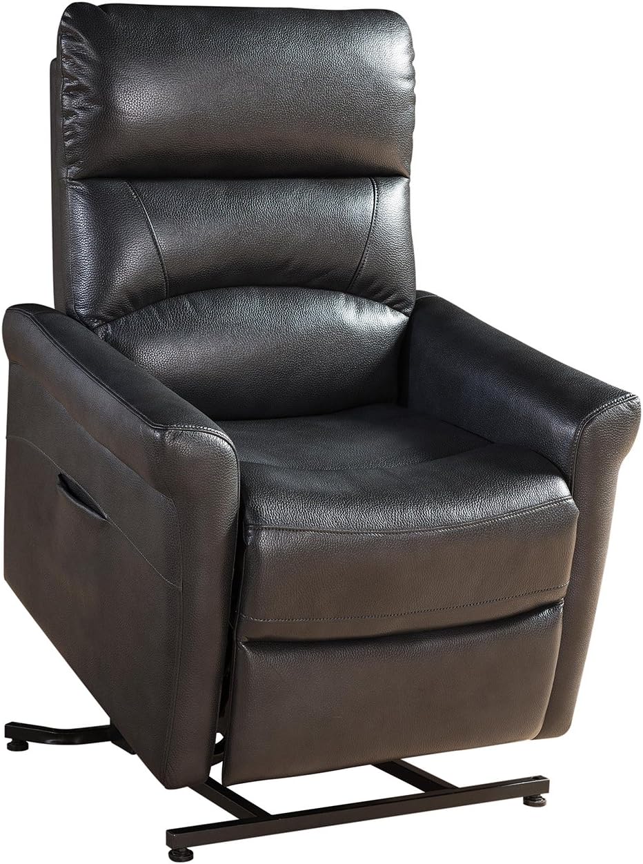 1Pc Contemporary Faux Leather Upholstered Rail Power Reclining Lift Living Room Gaming Chair Charcoal Charcoal Faux Leather Metal Primary Living Space Cushion Back Contemporary,Modern Foam Faux Leather