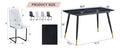 Table And Chair Set. Large Modern Rectangular Table With Black Textured Top And Black Metal Legs. Soft And Comfortable Pu Seats, Faux Leather Upholstered Seats And Sturdy Metal Legs. White Black Seats 4 Sintered Stone