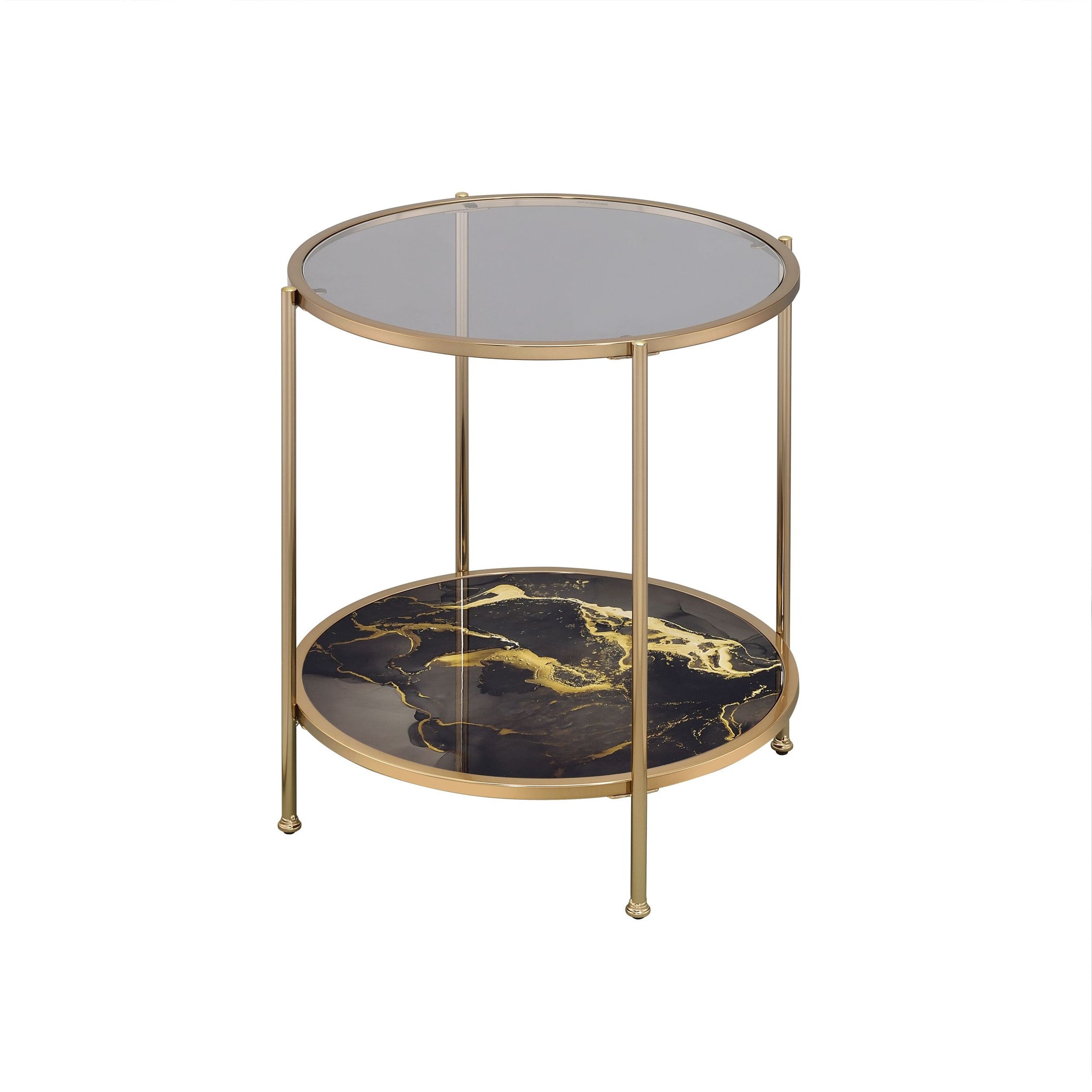 Fiorella End Table, Glass, Black Marble Paint & Gold Finish Lv02223 Gold Metal