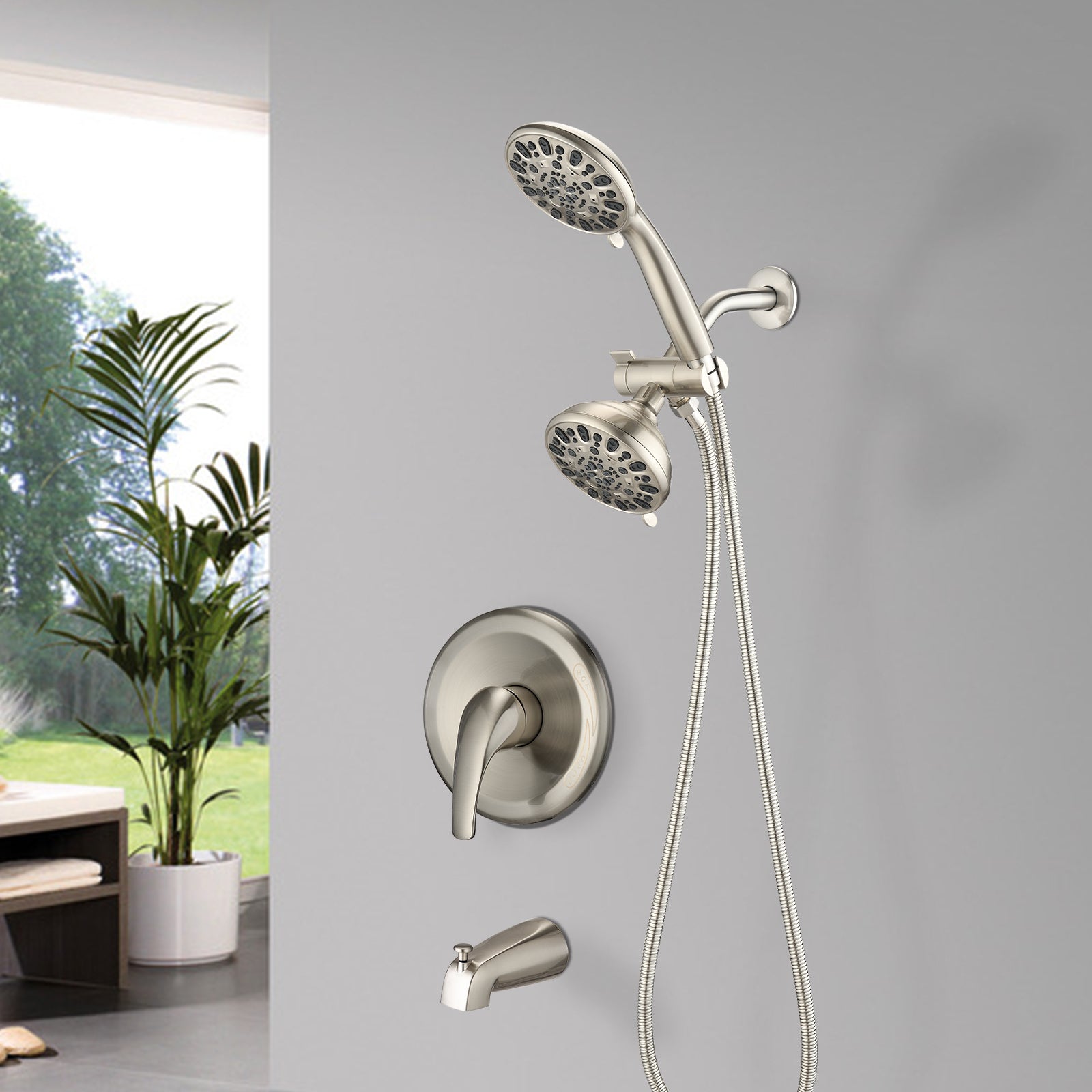 Brushed Nickel 4.7" Handheld And Rain Shower System With Tub Spout 2 In 1 Tub Set Brushed Nickel Stainless Steel