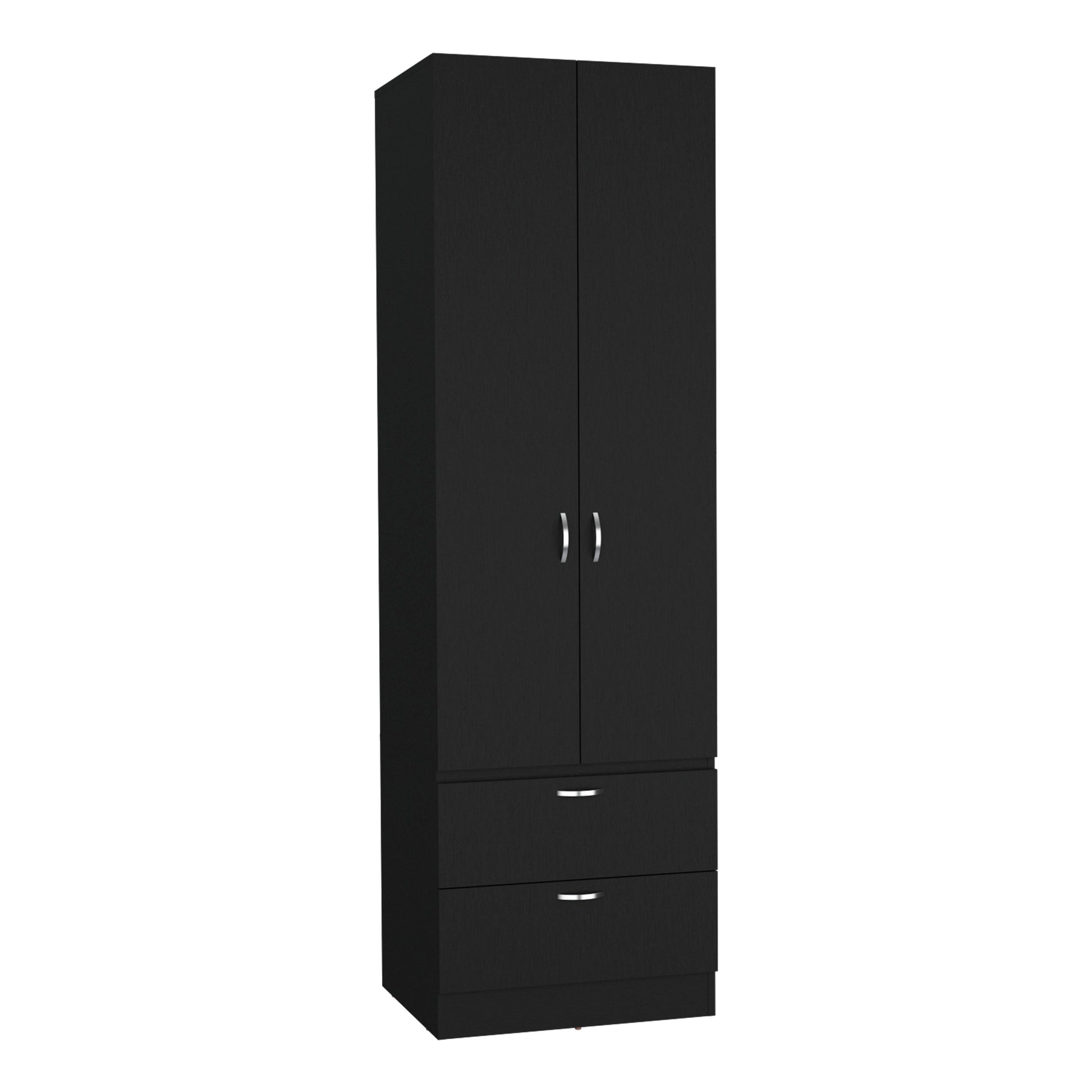 Vico Armoire Wardrove 76" H, Hanging Rod, 2 Drawers, 1 Shelf, Black Black Solid Wood Mdf Engineered Wood