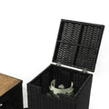 Rattan Fire Pit Table With Propane Tank Holder, Fire Table With Ceramic Tile Table Top Dark Gray Pe Rattan Iron