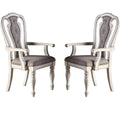 Antique White Set Of 2Pc Dining Arm Chairs Upholstered Tufted Unique Design Chairs Back Cushion Seat Dining Room Antique White,Grey Dining Room Contemporary,Transitional Dining Chairs Rubberwood Tufted Back Solid Wood