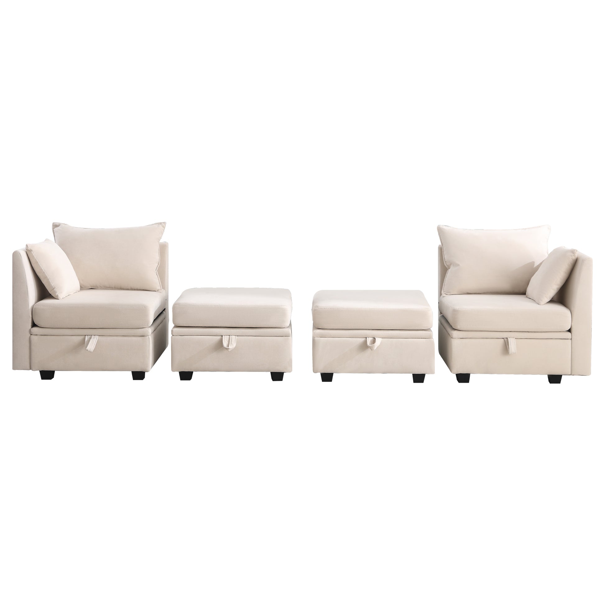 Modular Couches And Sofas Sectional With Storage Sectional Sofa U Shaped Sectional Couch With Reversible Chaises, Beige Beige Linen Wood Primary Living Space Soft Heavy Duty Cotton Cotton 4 Seat