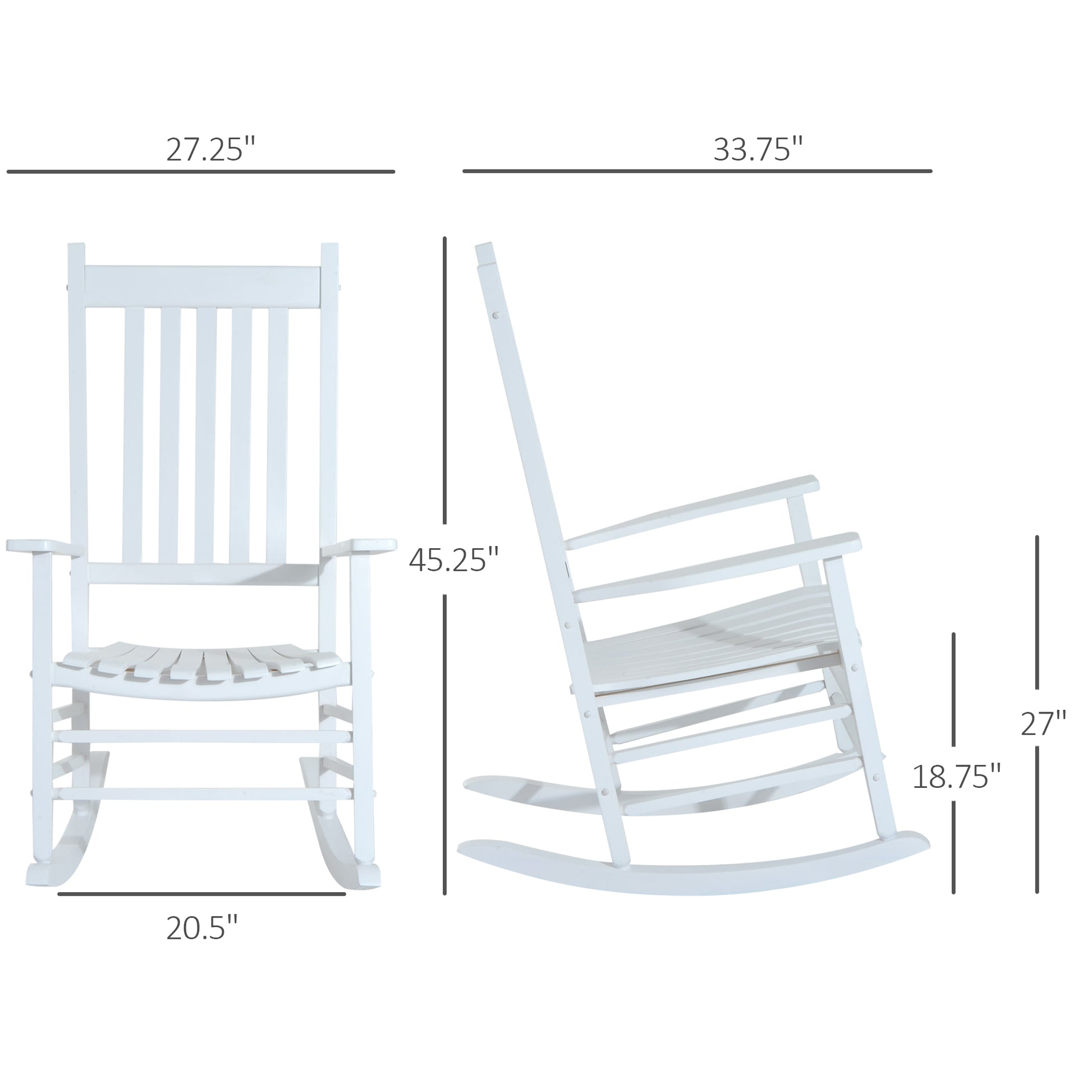 Outsunny Outdoor Rocking Chair, Patio Wooden Rocking Chair With Smooth Armrests, High Back For Garden, Balcony, Porch, Supports Up To 352 Lbs., White White Wood