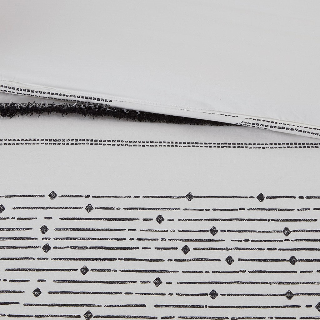 Cotton Printed Comforter Set With Trims Black White King Cal King King White Black Cotton