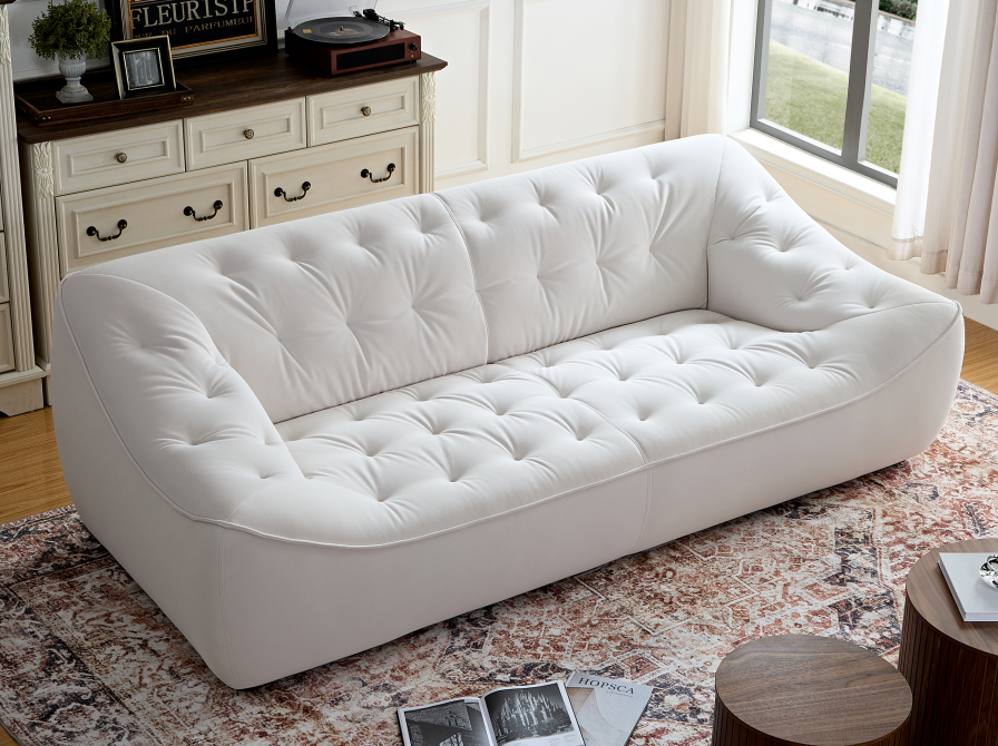 Wks10W White Sofa Withdurable Fabric, Solid Wood Frame, High Density Sponge Filler White Fabric 2 Seat