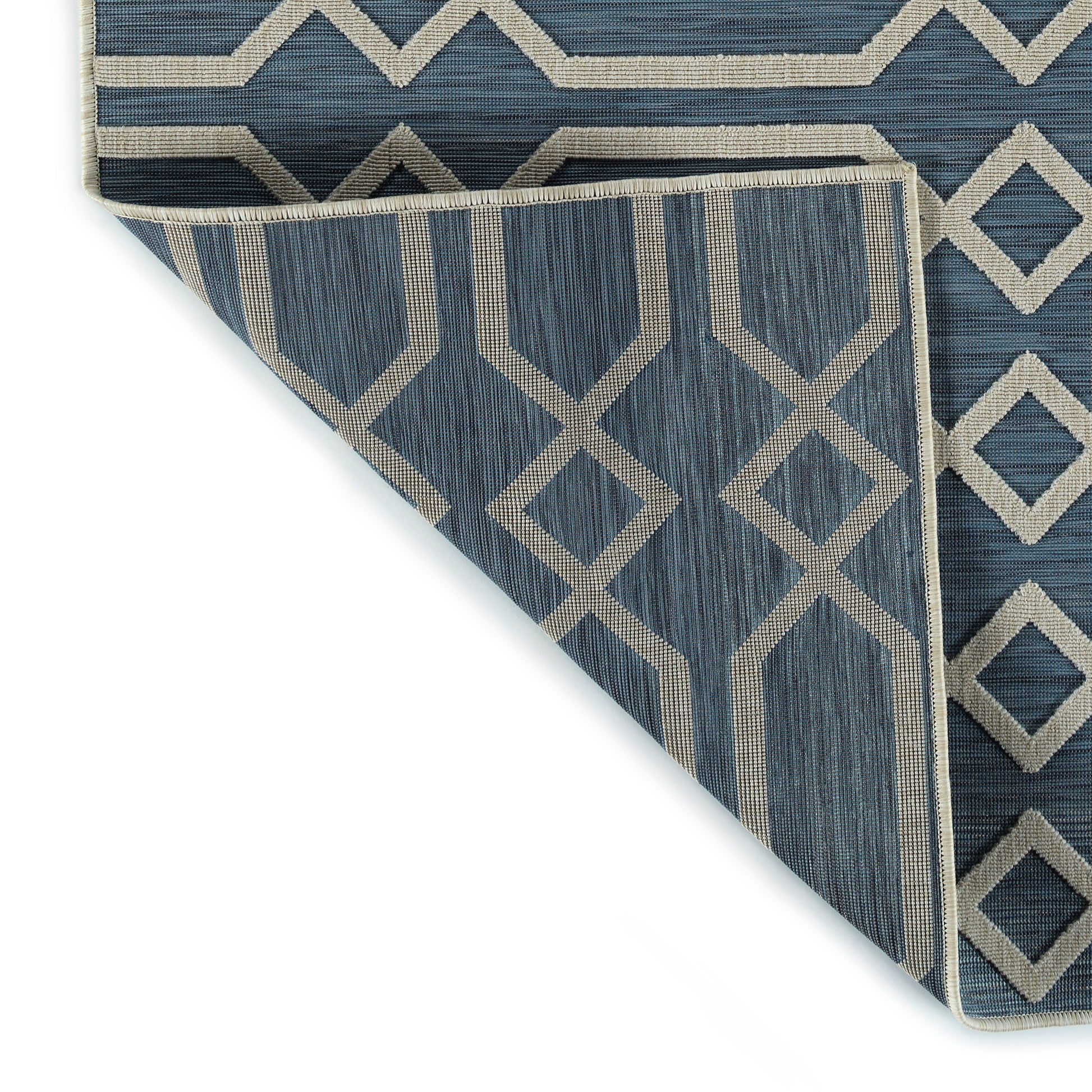 Contemporary, Transitional, Geometric, Textured, High Low Cut & Loop 7'10" X 10' Rectangle Area Rug Blue Polypropylene