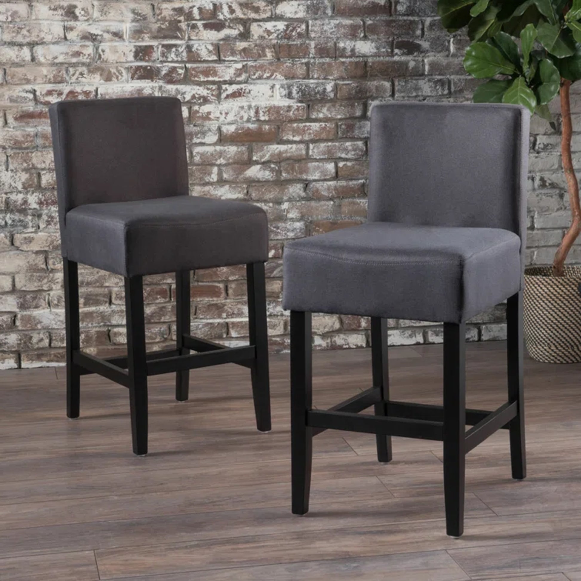 Portman Fabric Counter Stools Set Of 2 , Dark Charcoal Dark Gray Fabric