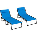 Outsunny Folding Chaise Lounge Set With 5 Level Reclining Back, Outdoor Lounge Tanning Chair With Padded Seat, Side Pocket & Headrest For Beach, Yard, Patio, Blue Blue Steel