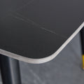 Table And Chair Set. Large Modern Rectangular Table With Black Textured Top And Black Metal Legs. Soft And Comfortable Pu Seats, Faux Leather Upholstered Seats And Sturdy Metal Legs. White Black Seats 4 Sintered Stone